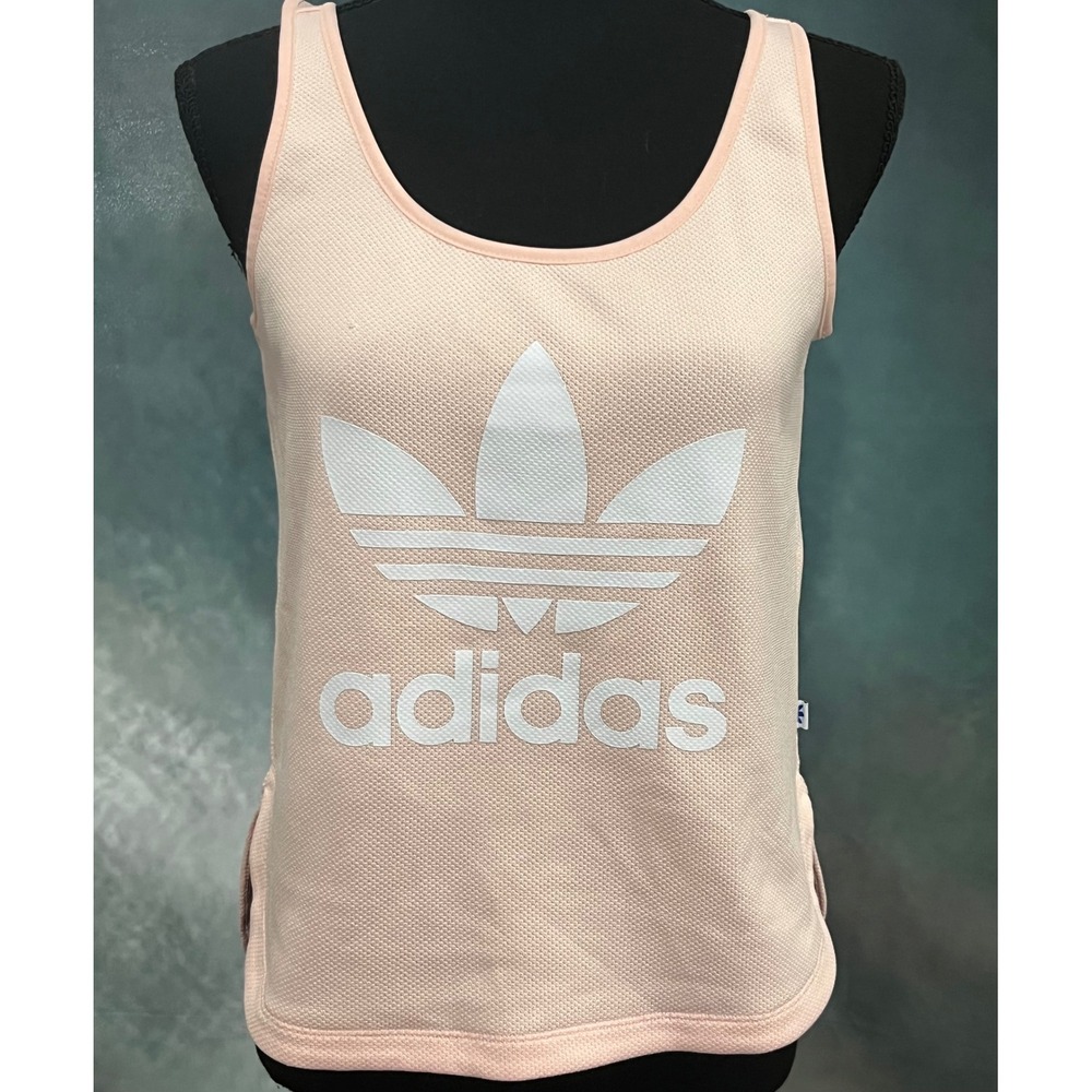 Adidas Originals Womens‎ Trefoil Tank Top Peach Pink Mesh Logo Sleeveless Small